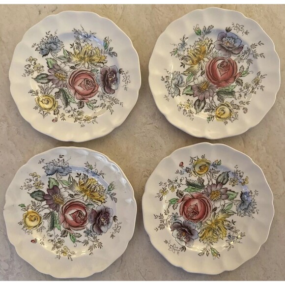 Johnson Brothers Sheraton 6-1/4" Floral Bread &Butter Plate Set Of (4) Vintage - Picture 2 of 4
